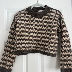 Madewell Brown and Cream Crew Neck Sweater with Geometric Pattern